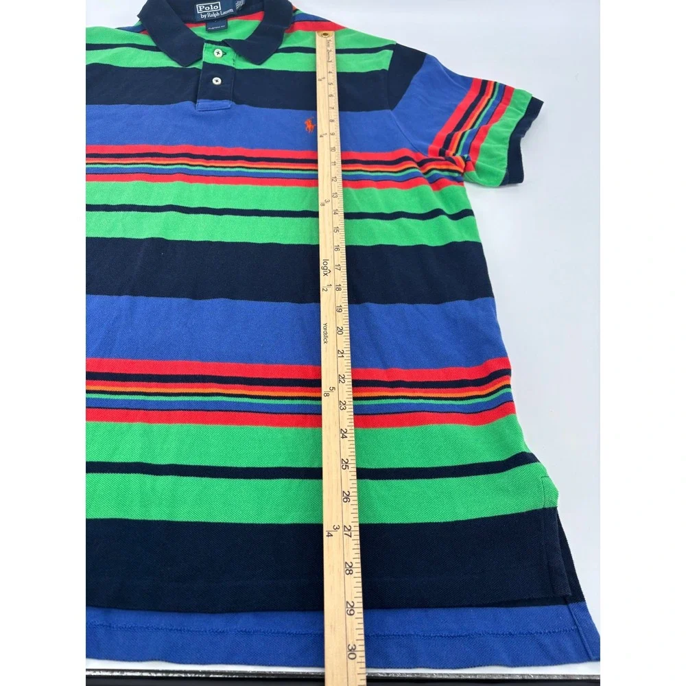 Polo Ralph Lauren Mens XXL Custom Fit Multi Color Striped Short Sleeve Polo